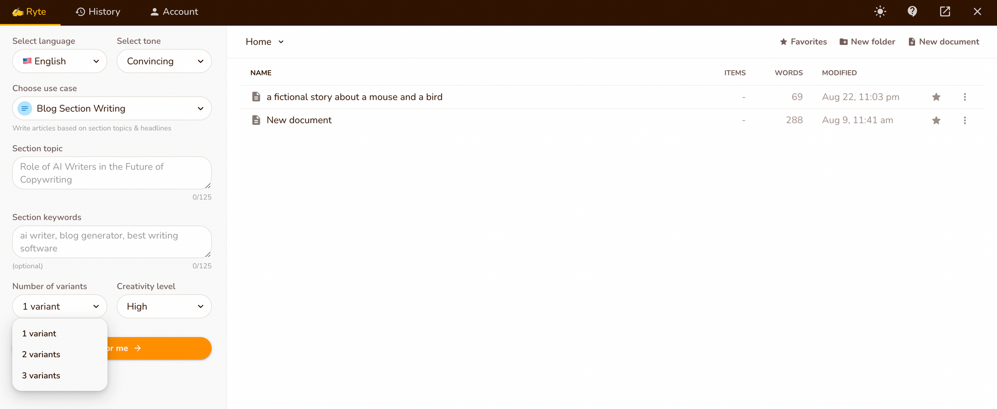 Rytr Variants - Rytr vs Jasper