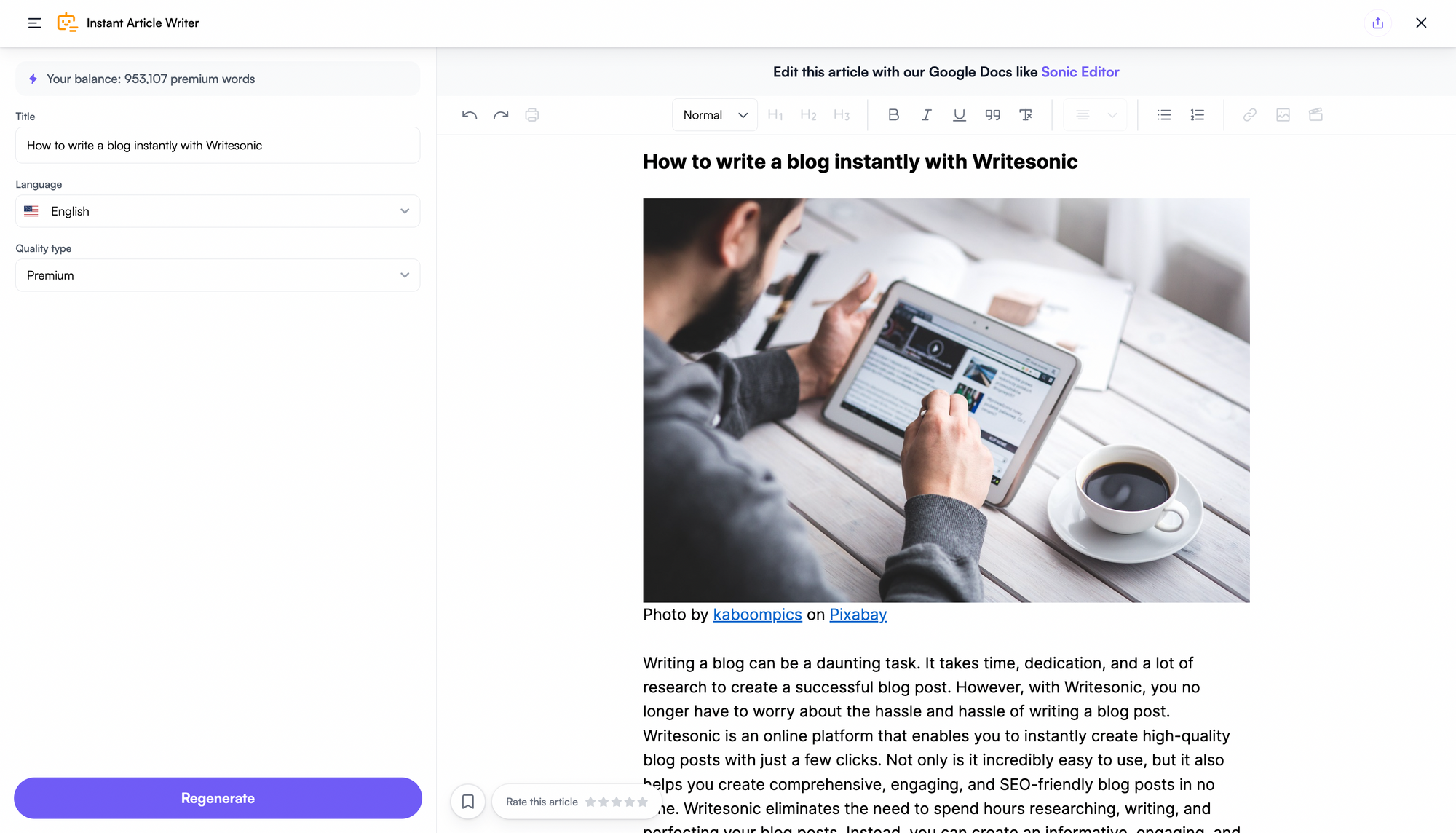 Instant article writer