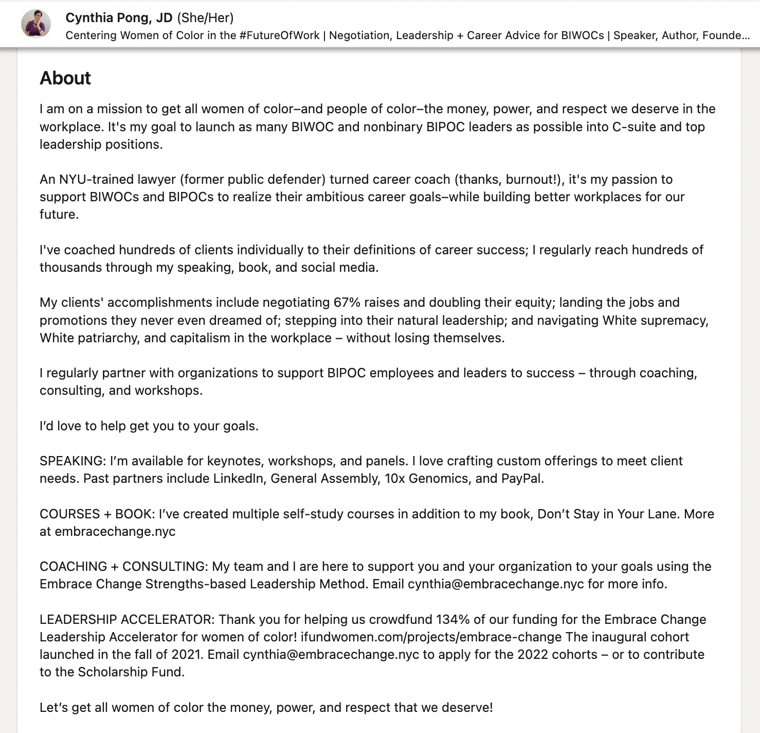 business bio examples