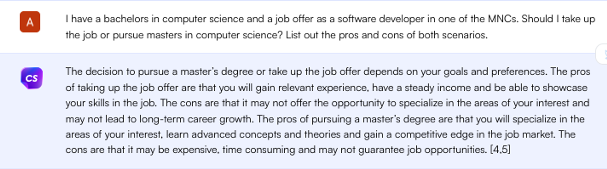 ChatGPT prompt for advice on job vs higher studies - Job Search