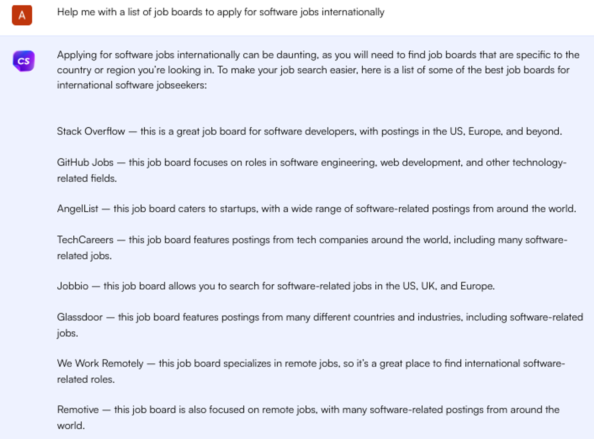 ChatGPT prompt for international job search websites - Job Search