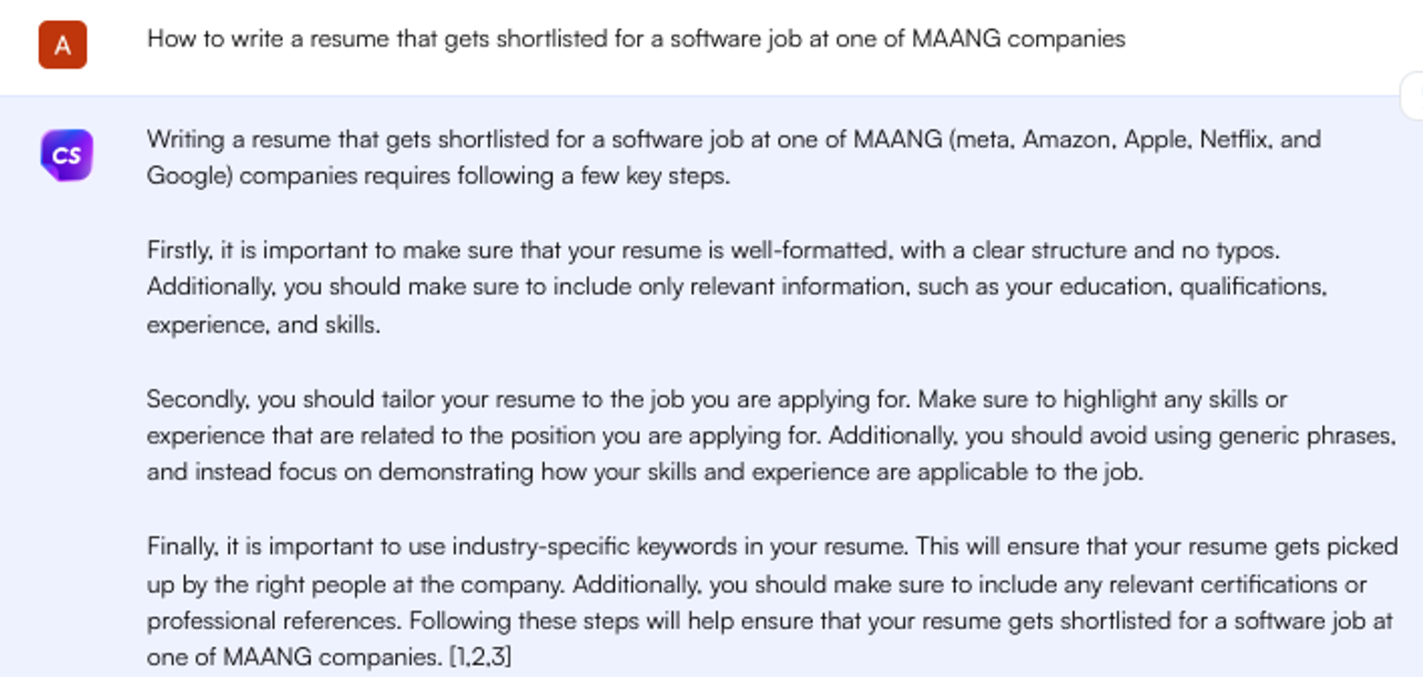 ChatGPT prompt for job search in MAANG - Job Search