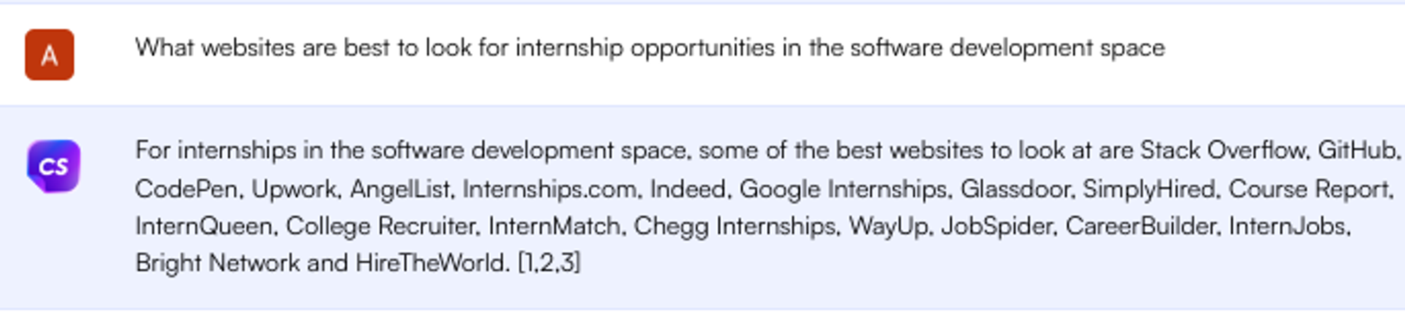 ChatGPT prompt for Internship search websites - Job Search