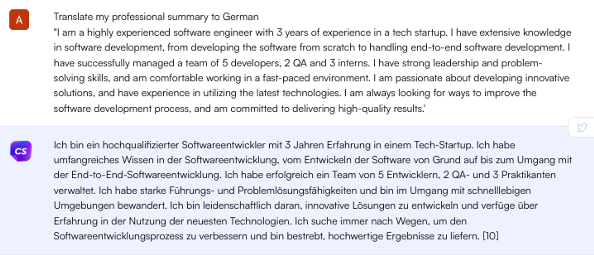 ChatGPT prompt for language translation - Job Search