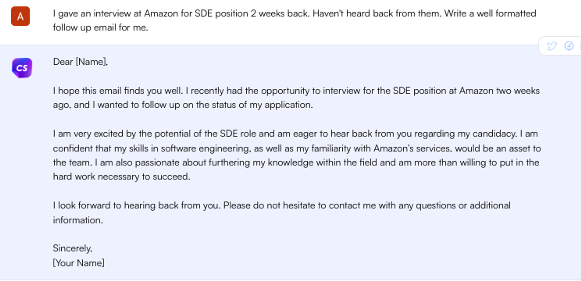 ChatGPT prompt for a follow-up email - Job Search