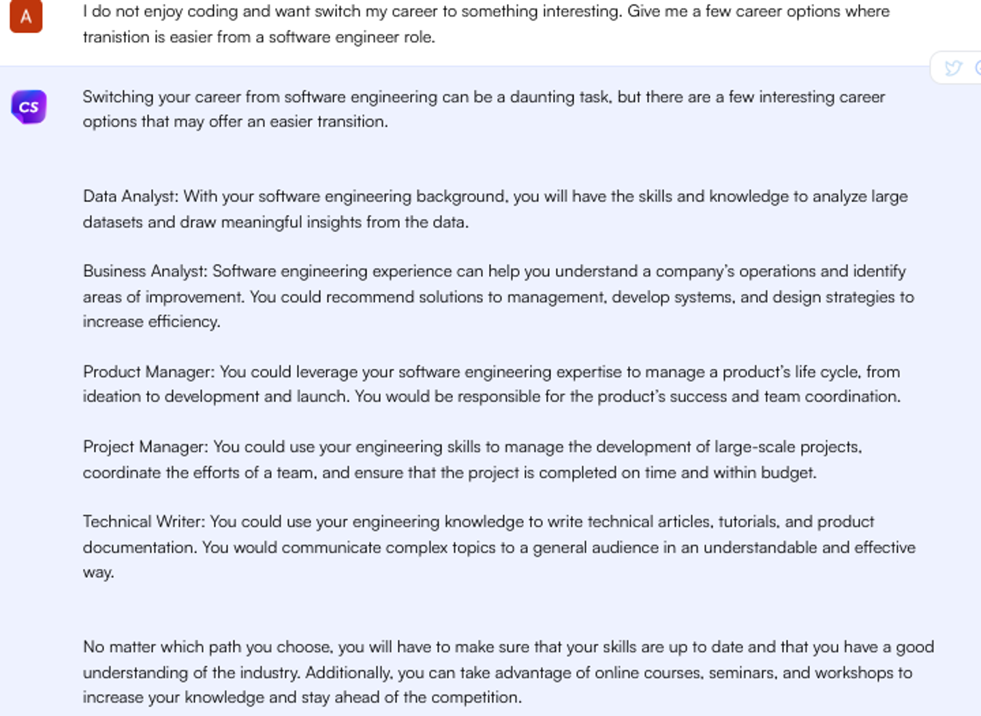 ChatGPT prompt for career change advice - Job Search