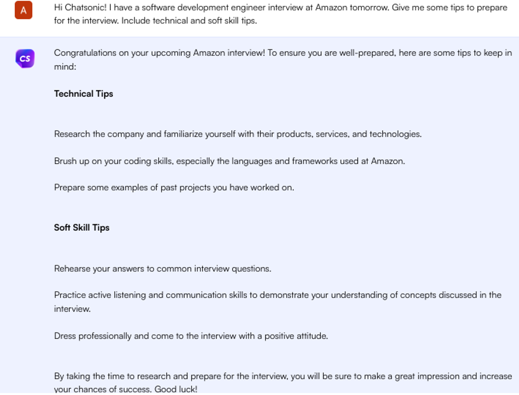 ChatGPT prompt for interview tips - Job Search