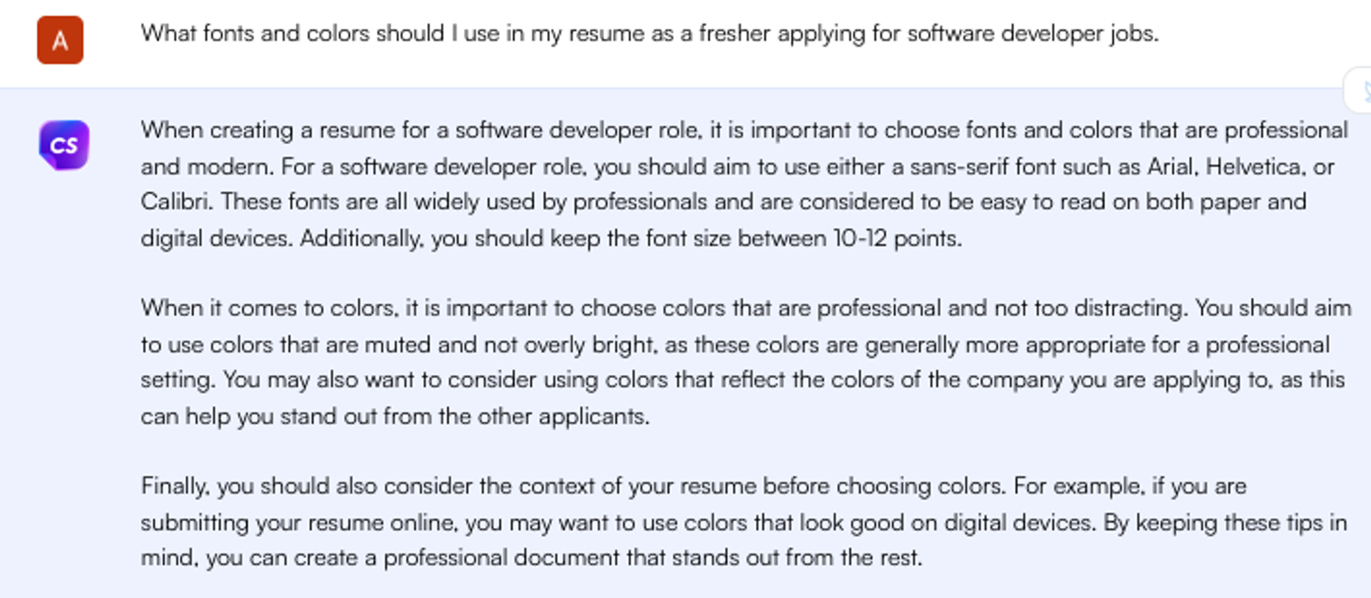 ChatGPT prompt for resume fonts - Job Search