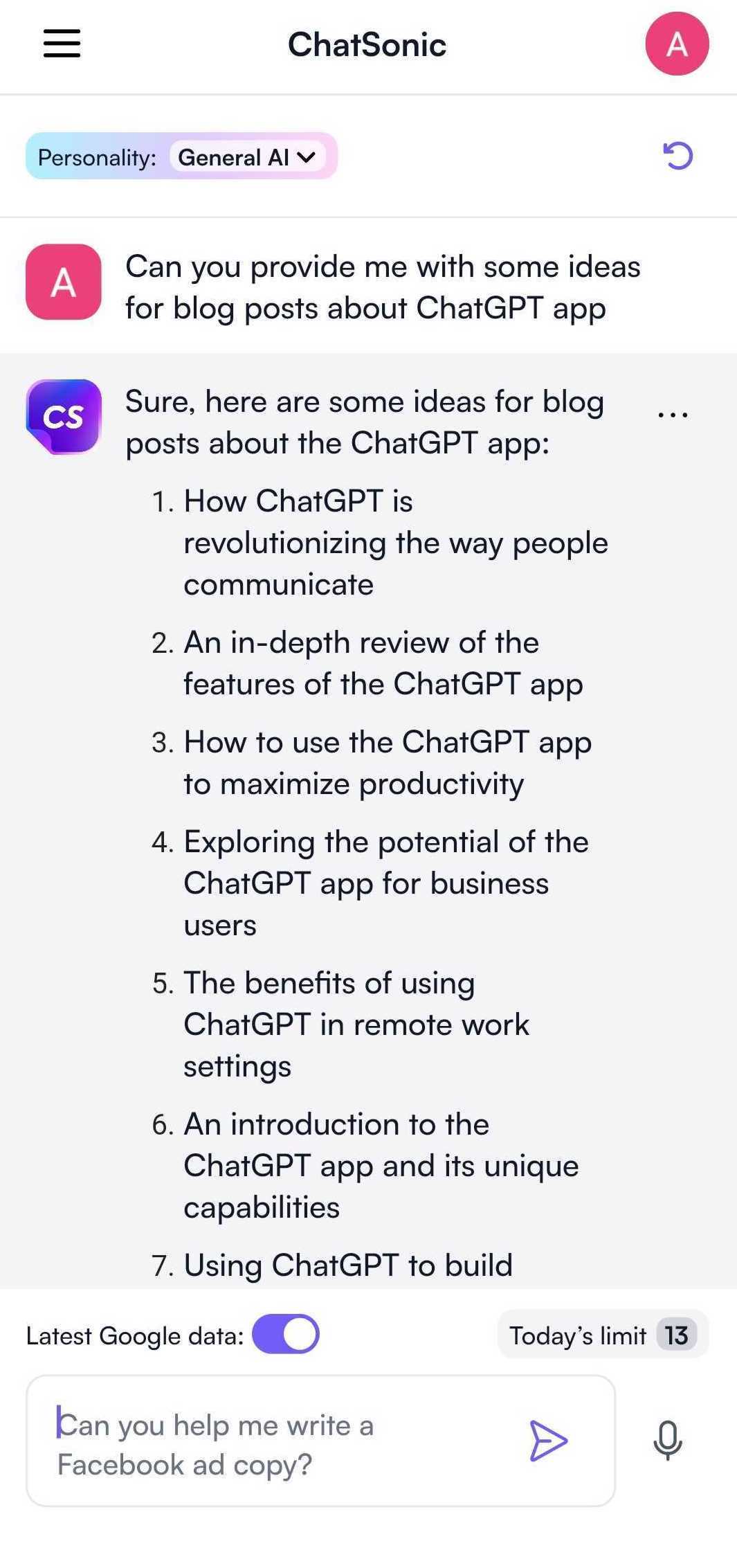 ChatGPT prompt for blogging - ChatGPT app