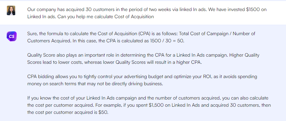 ChatGPT prompt to calculate cost per acquisition in Linkedin ads - ChatGPT Prompts for Marketing Metrics