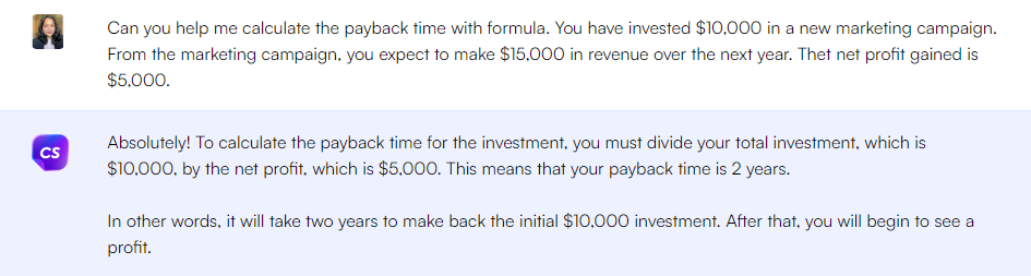 ChatGPT prompt to calculate Payback time - ChatGPT Prompts for Marketing Metrics