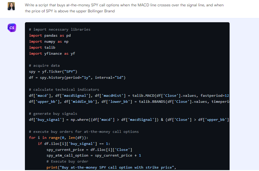 Trading strategy - ChatGPT prompts