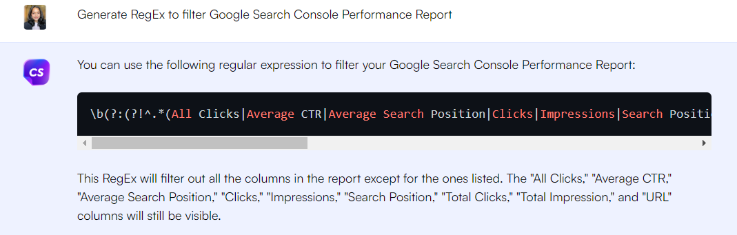 ChatGPT prompt to generate RegEx to filter Google Search Console Performance Report - ChatGPT prompts for SEO
