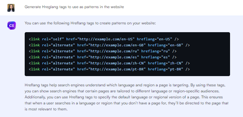ChatGPT Prompt to generate Hreglang tags to use as patterns in the website - ChatGPT prompts for SEO