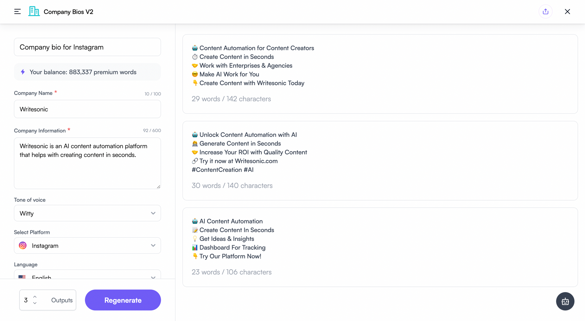 company bio generator