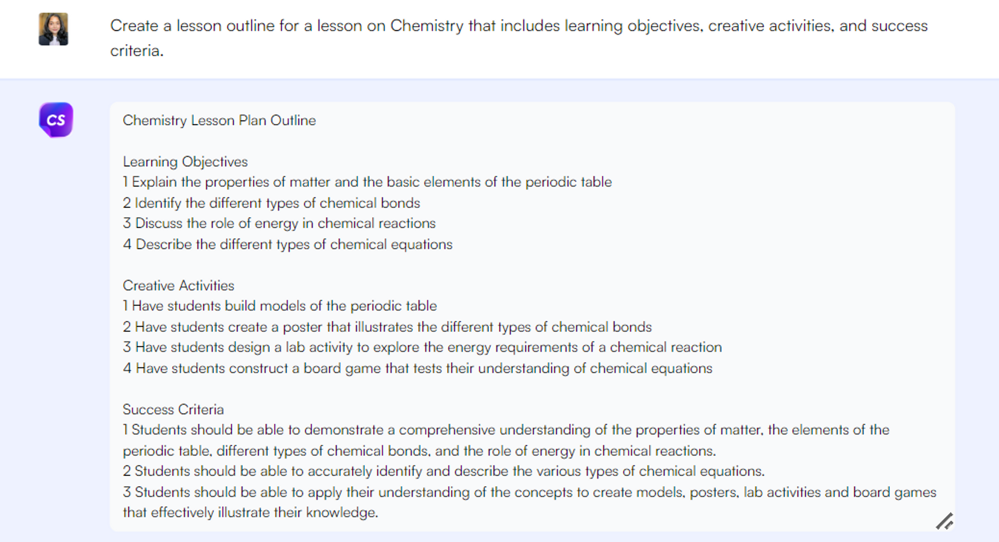 Lesson planning - ChatGPT prompts
