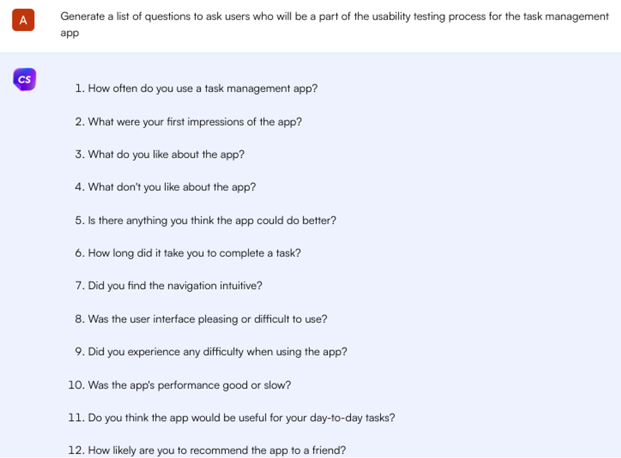 Usability testing questions - chatgpt use cases