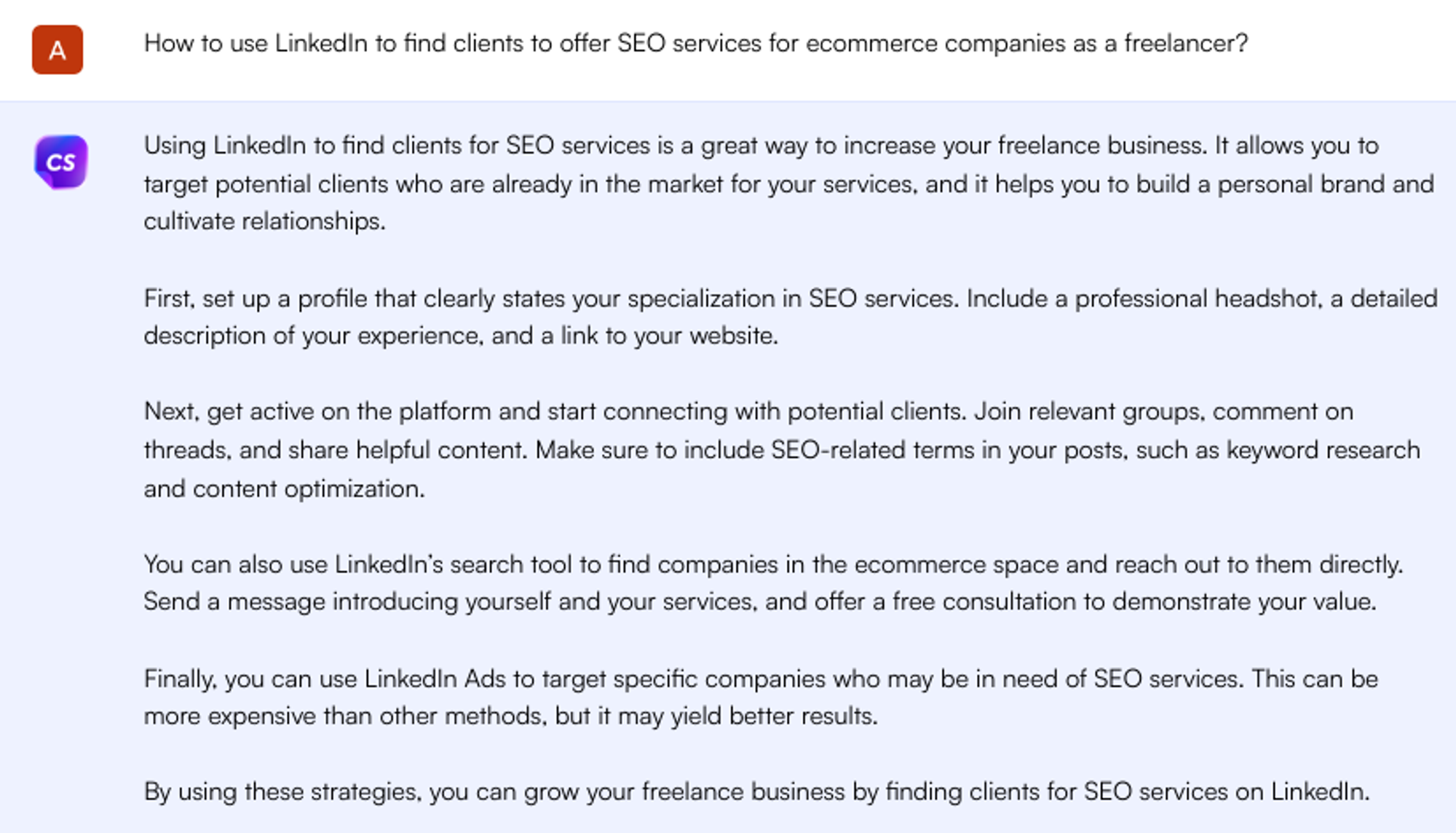 Finding clients on LinkedIn - chatgpt use cases