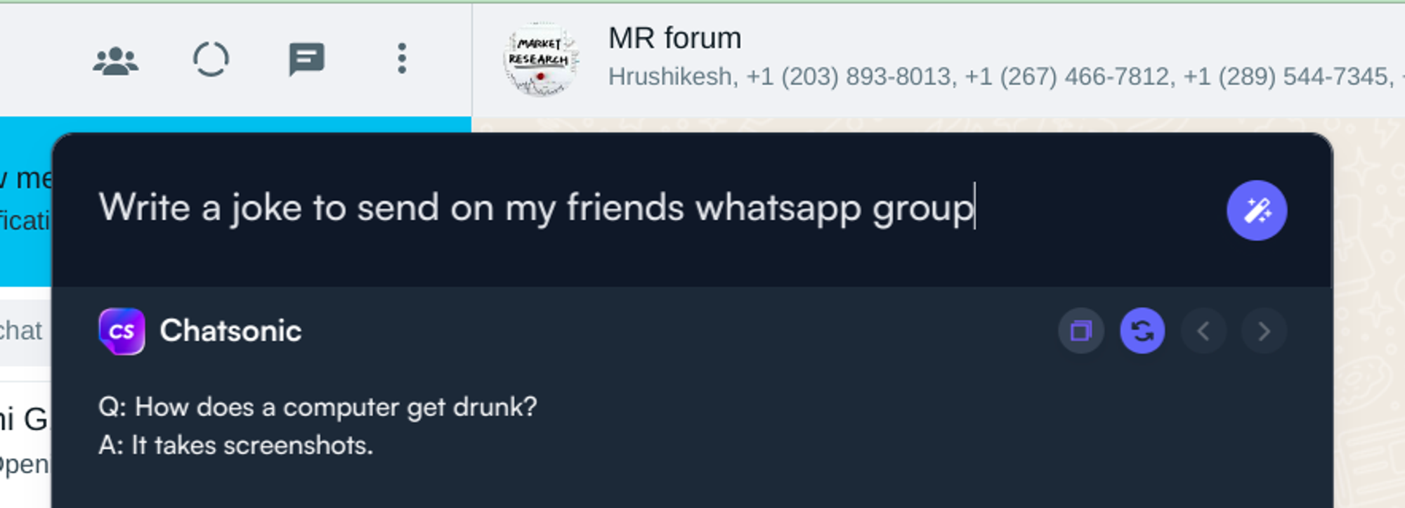 ChatSonic chrome extension WhatsApp joke - chatgpt download