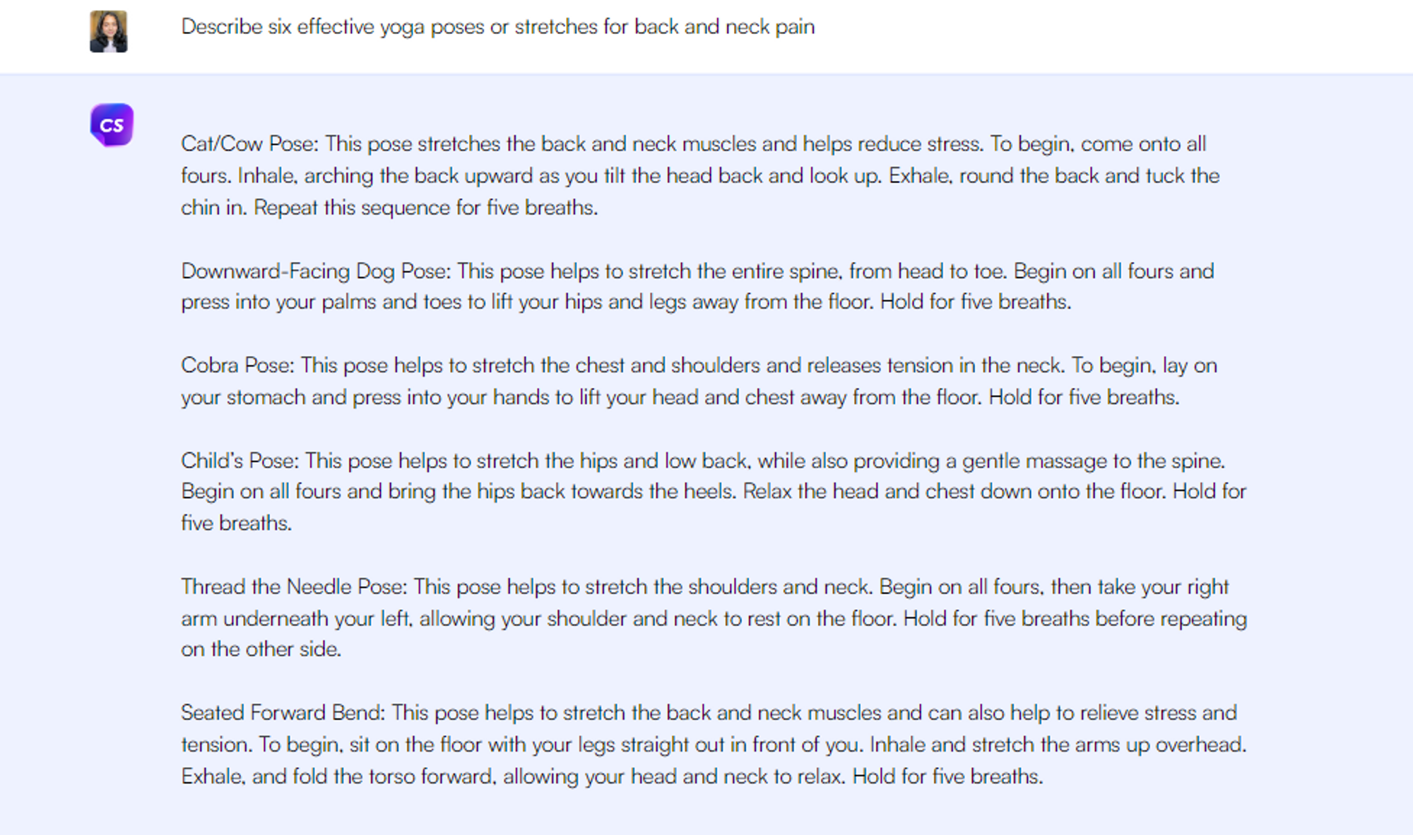 Yoga poses - ChatGPT prompts