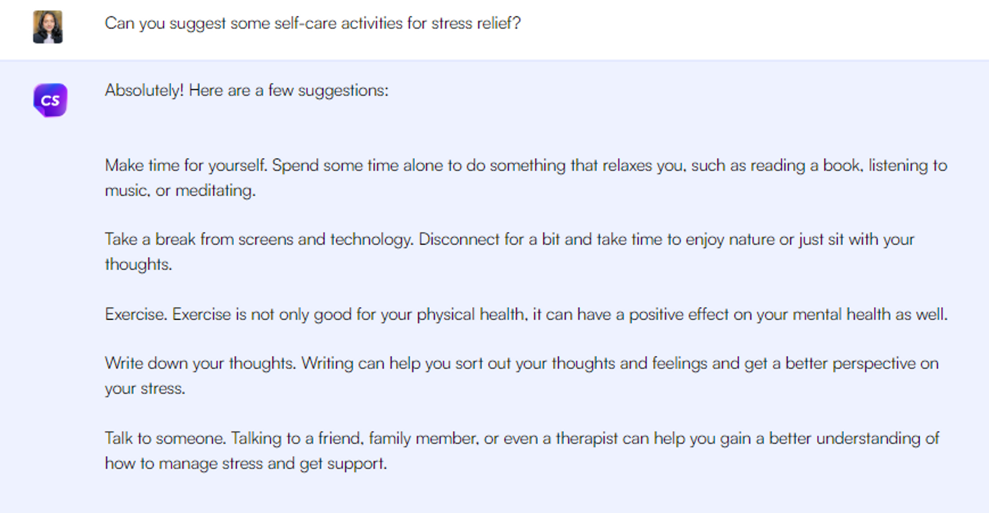 Self-care activities - ChatGPT prompts
