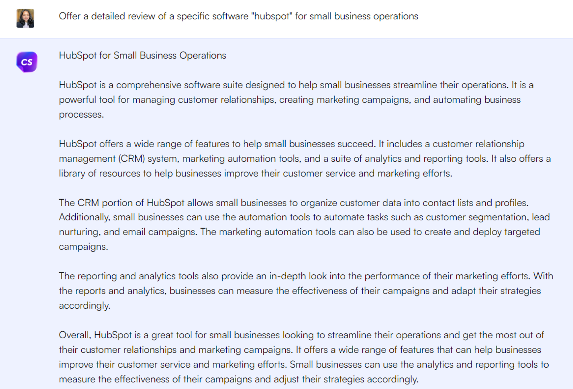 Hubspot review - ChatGPT prompts