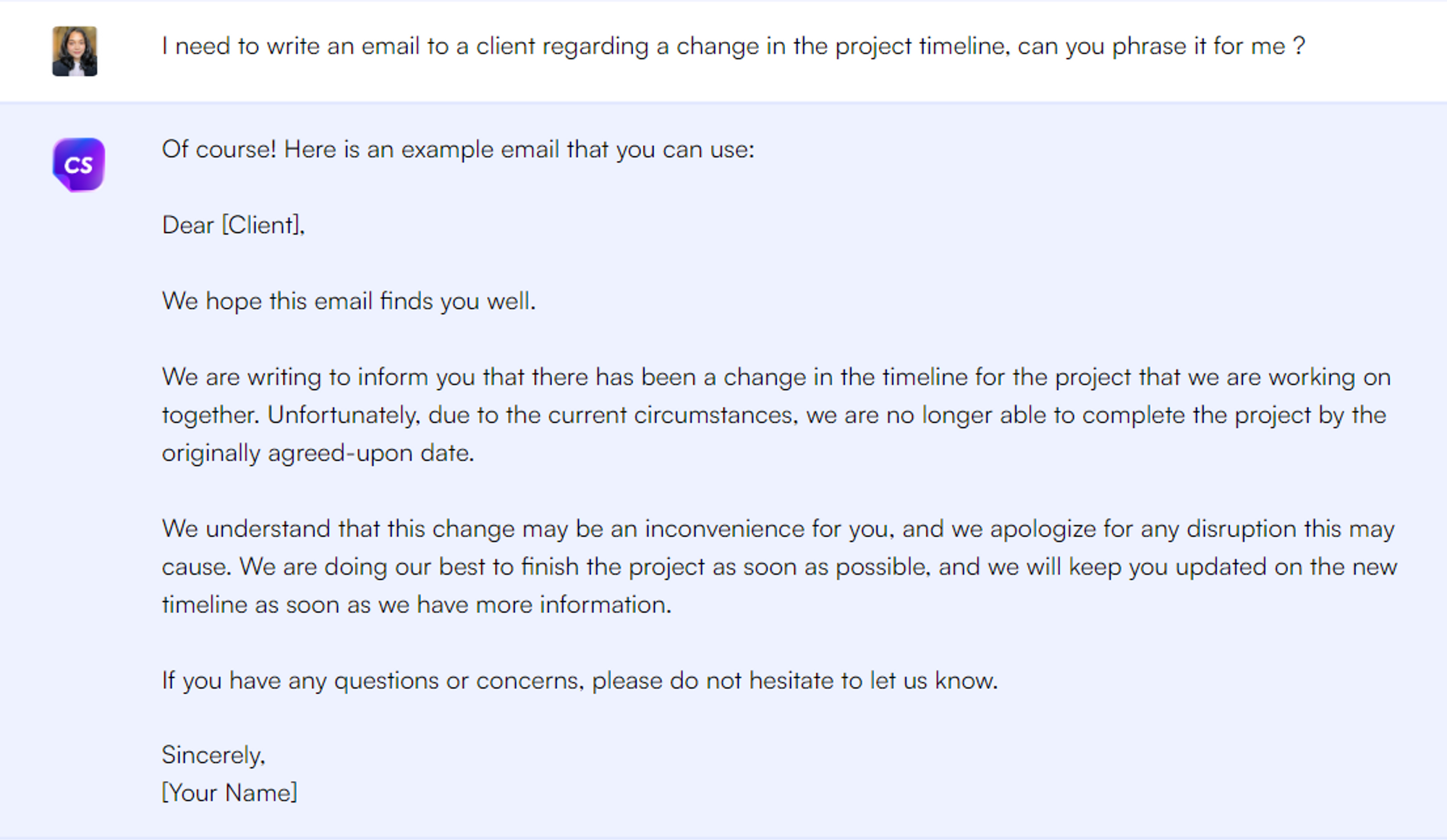 Client email - ChatGPT prompts