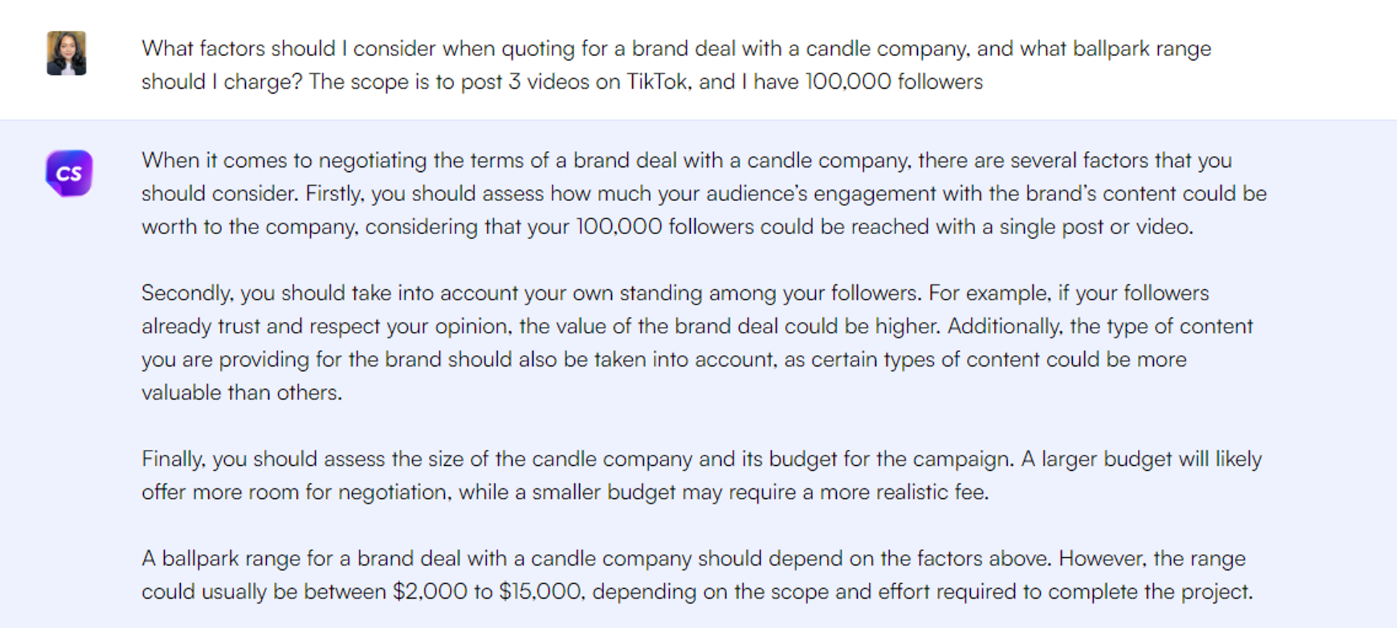 Brand deals - ChatGPT prompts