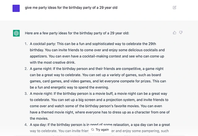 ChatGPT birthday party ideas - ChatGPT Plus vs Chatsonic