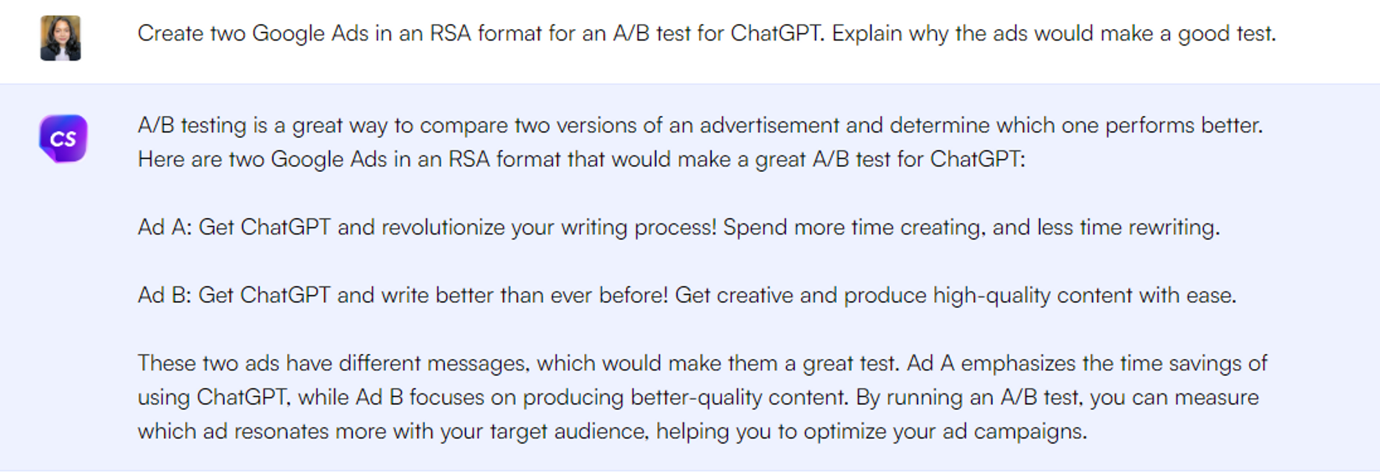 Google ads - ChatGPT prompts