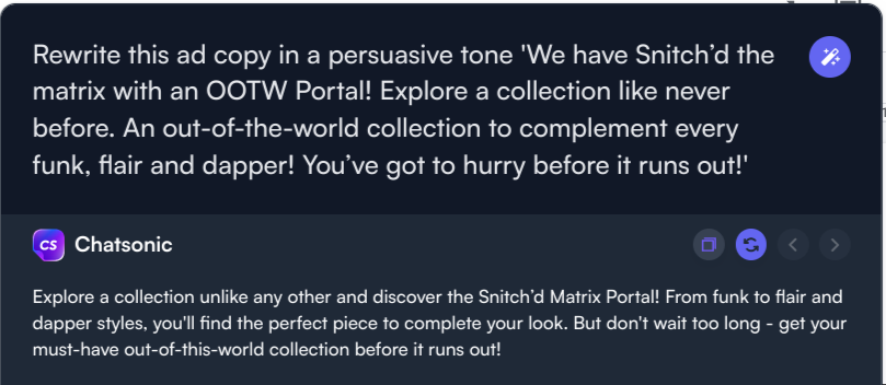 Rewriting the tone - ChatSonic chrome extension use cases