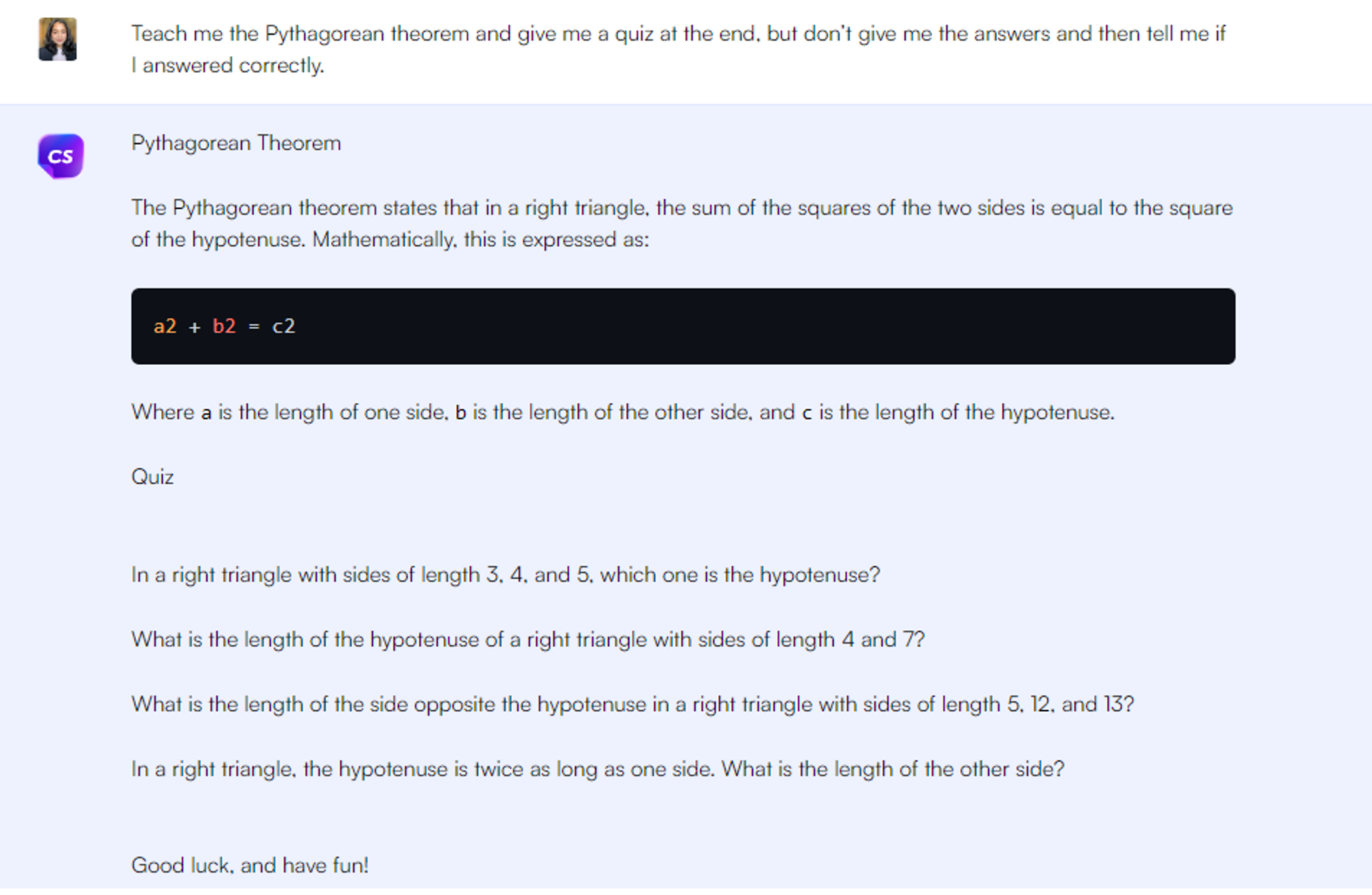 Pythagorean theorem - ChatGPT prompts
