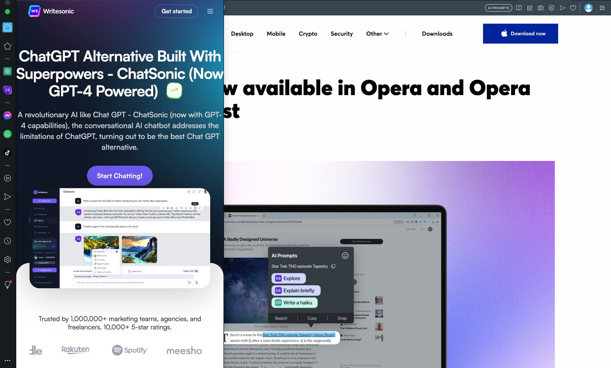 Chatsonic on Opera