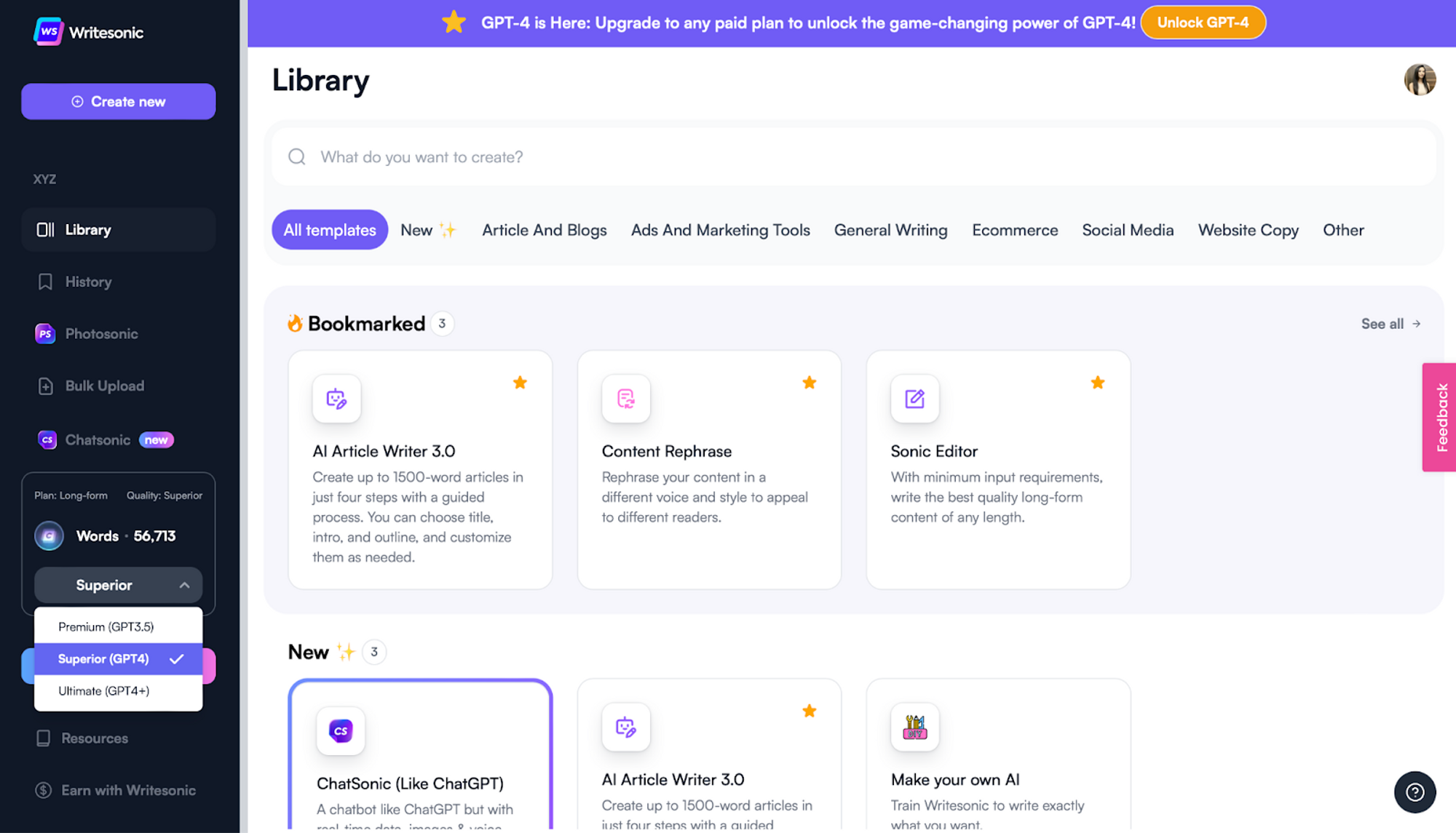 Ewritesonic - How to use GPT 4?