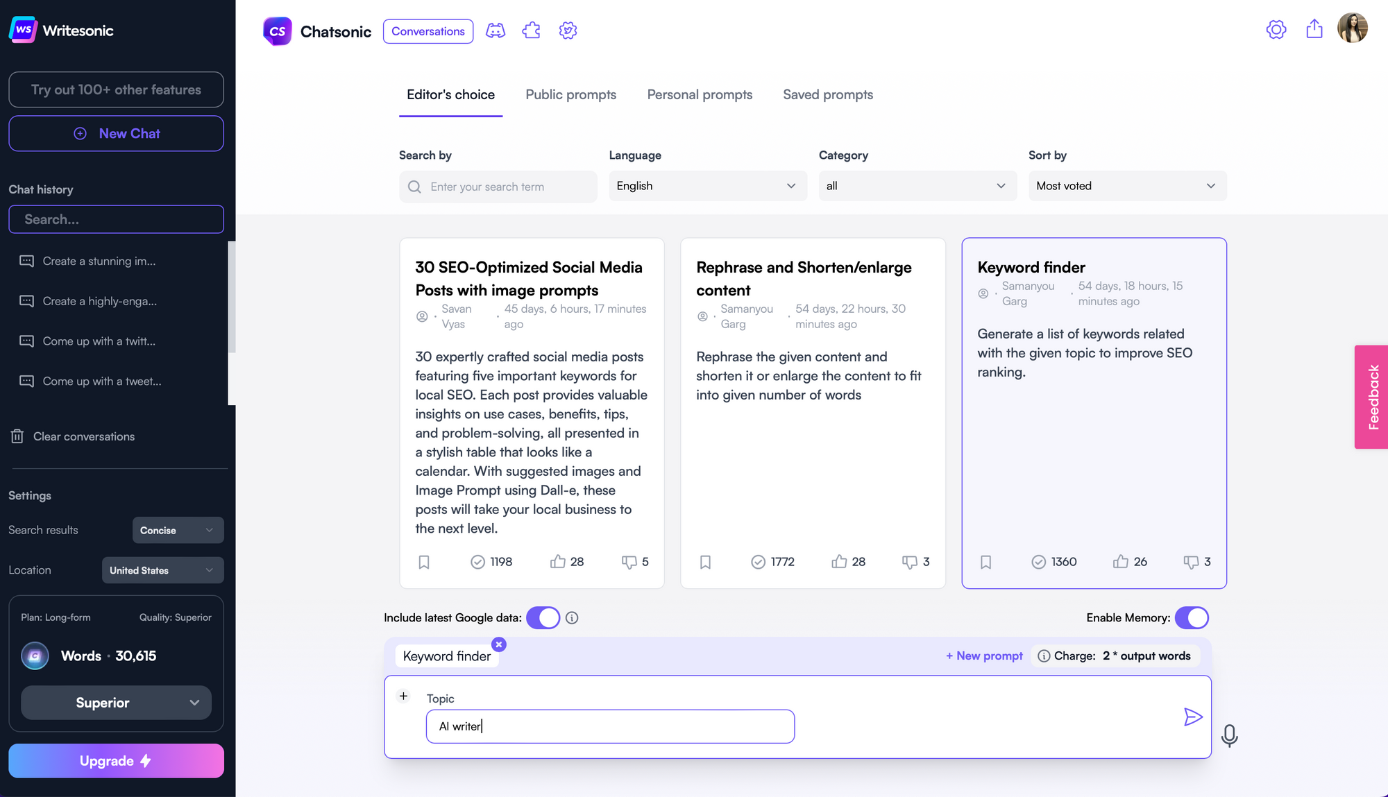 Chatsonic Prompt Library - AI Prompt Marketplaces