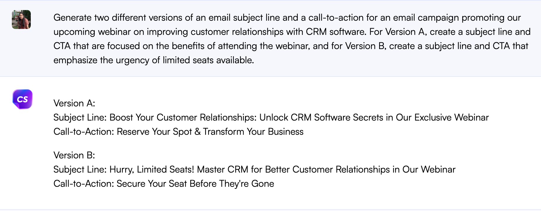 Chatsonic for A/B testing - ChatGPT for email marketing
