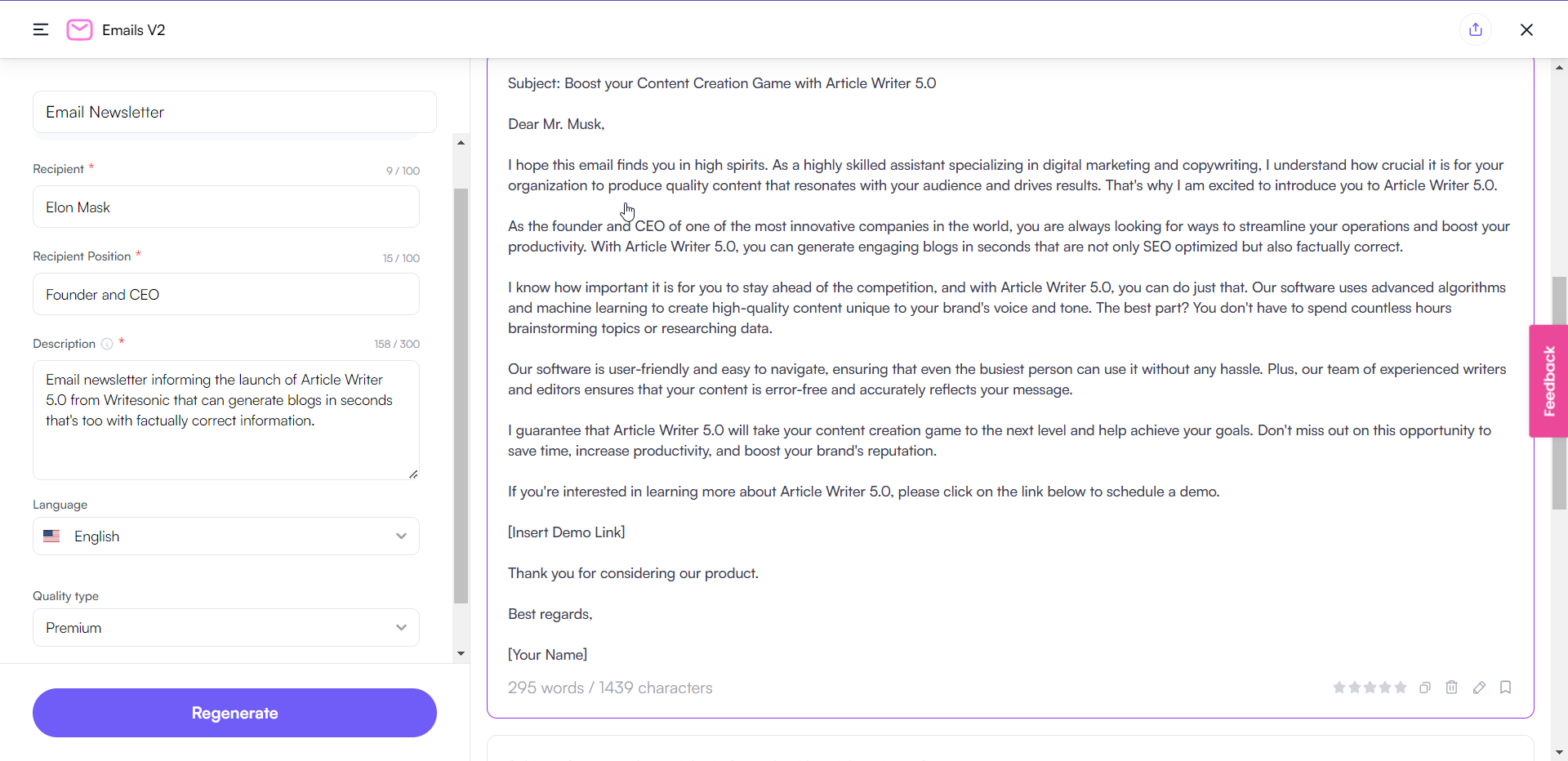 Ewritesonic Email Writer V2 - How to write a newsletter?
