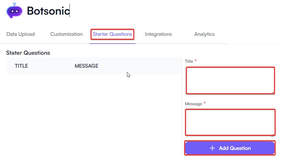 Add Starter Questions to Botsonic - How to add live chat to Shopify stores?