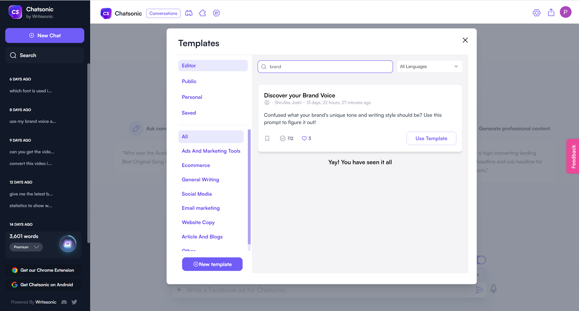 Step 1 - Chatsonic to identify brand voice