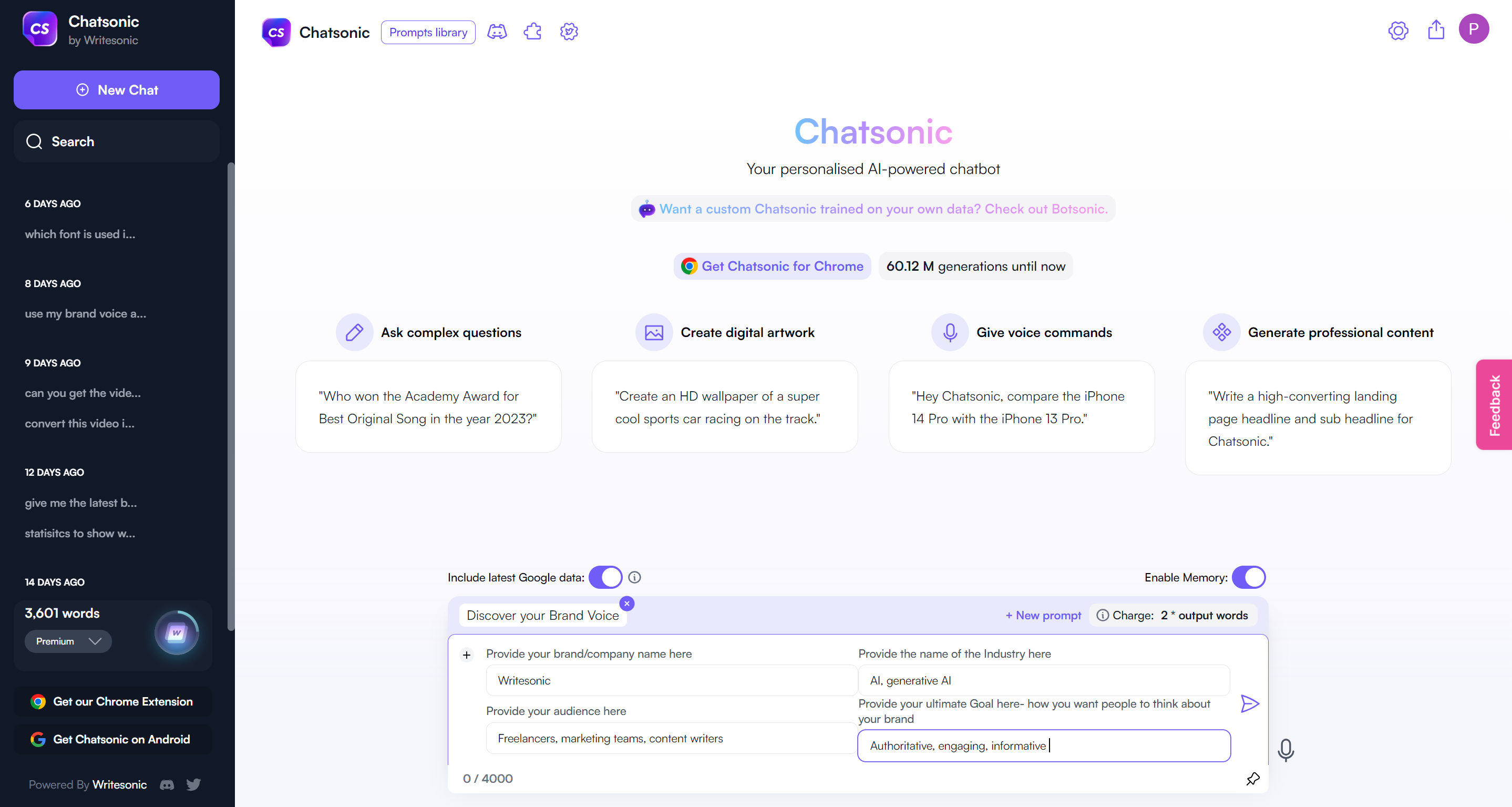 Step 2 - Chatsonic to identify brand voice