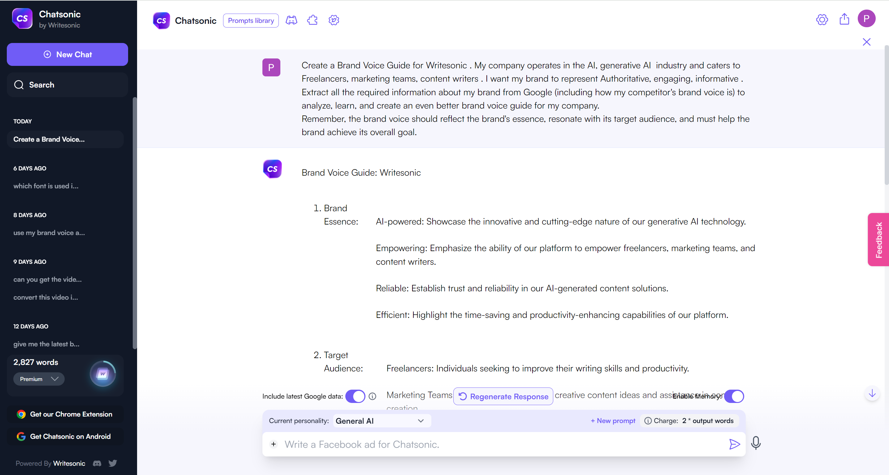 Step 3 - Chatsonic to identify brand voice