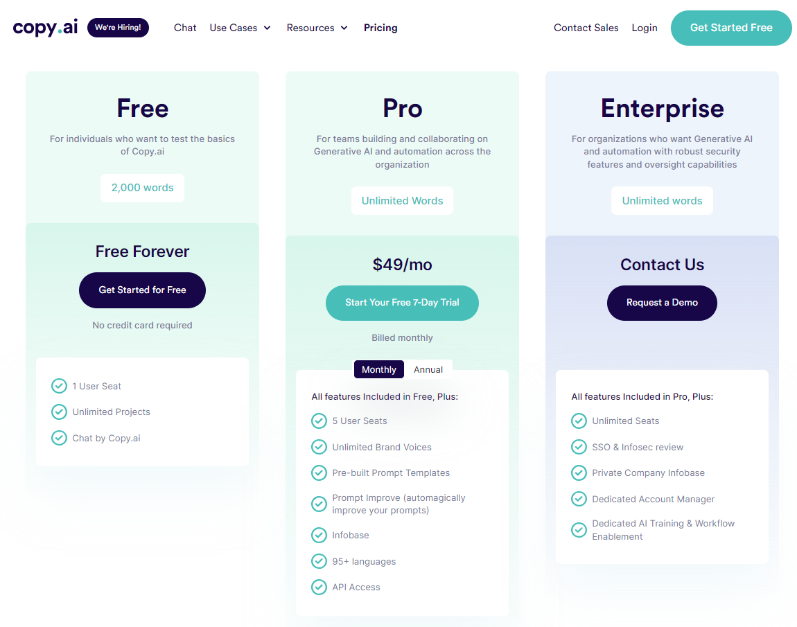 Copy.ai pricing - best AI Writer