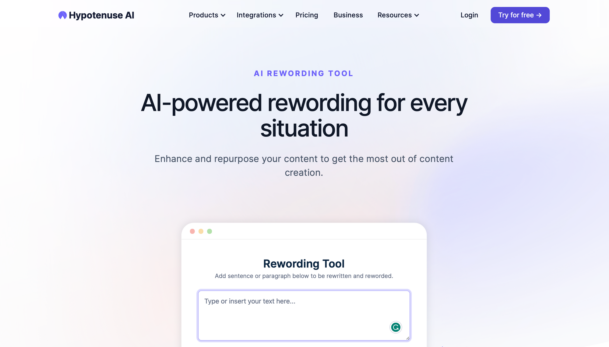 Hypotenuse.ai - AI rewording tools