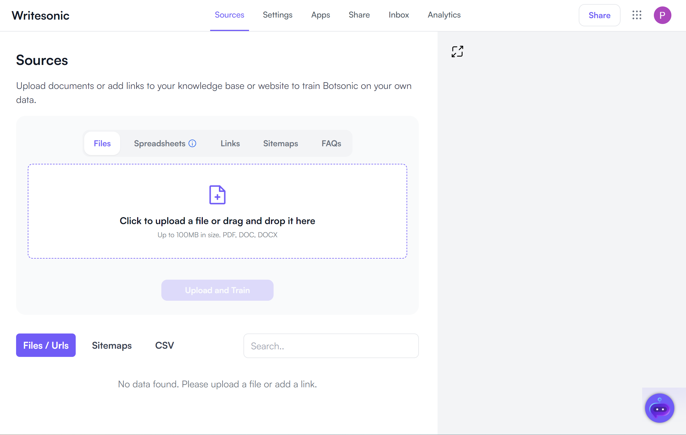 Train your chatbot with Botsonic