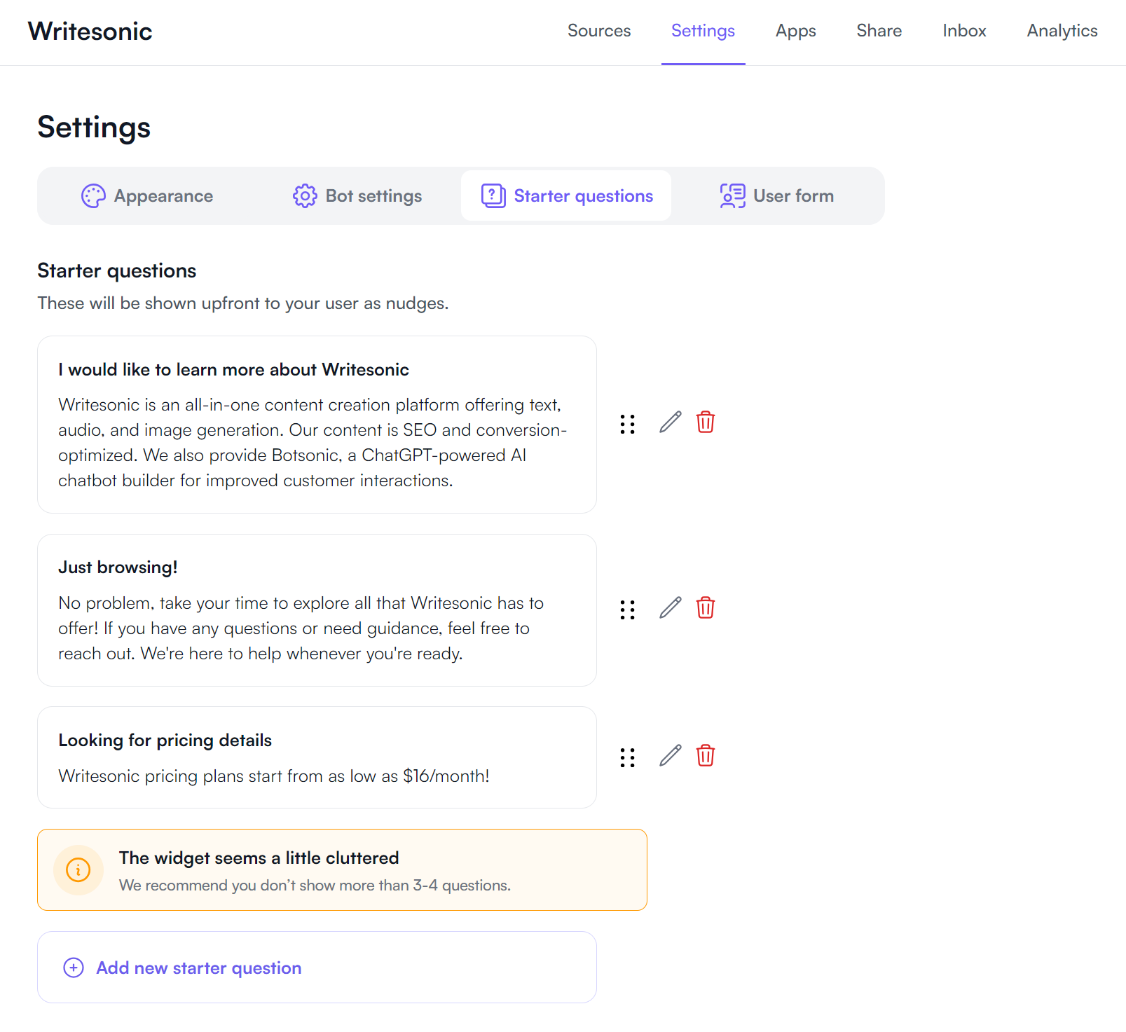 Train your chatbot with Botsonic