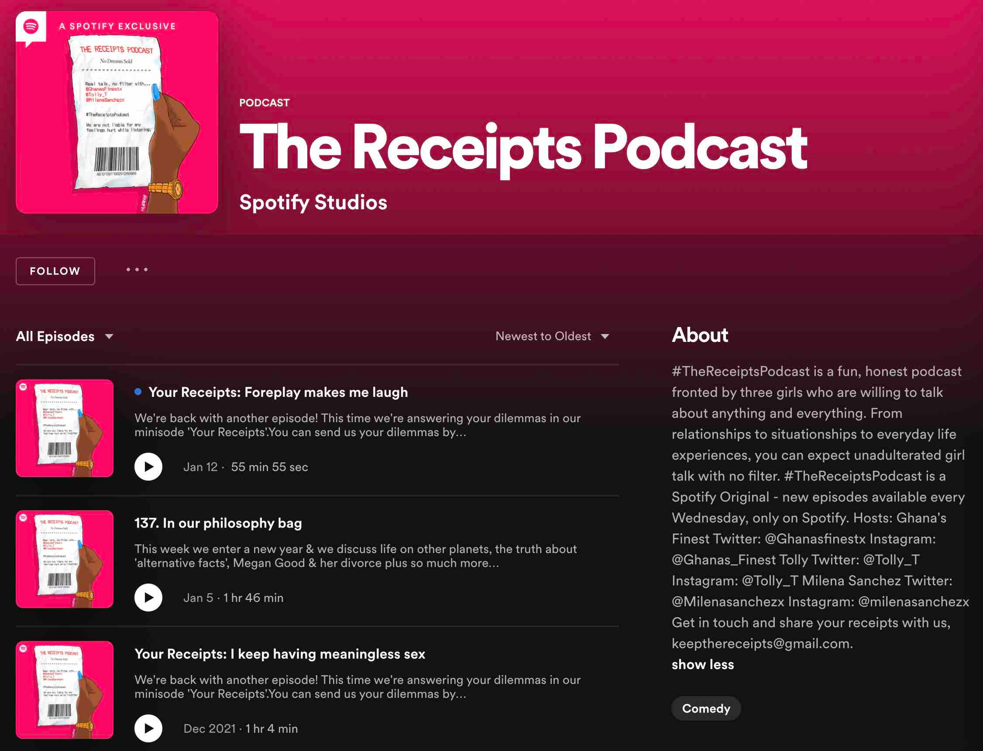 The Receipts Podcast description - how to start a podcast