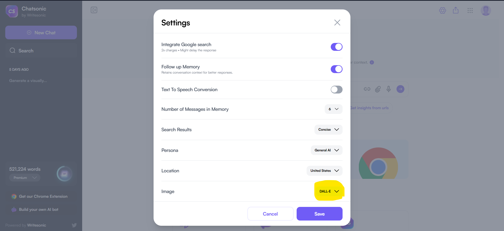 Choose DALL-E 3 model on Chatsonic(by Writesonic)