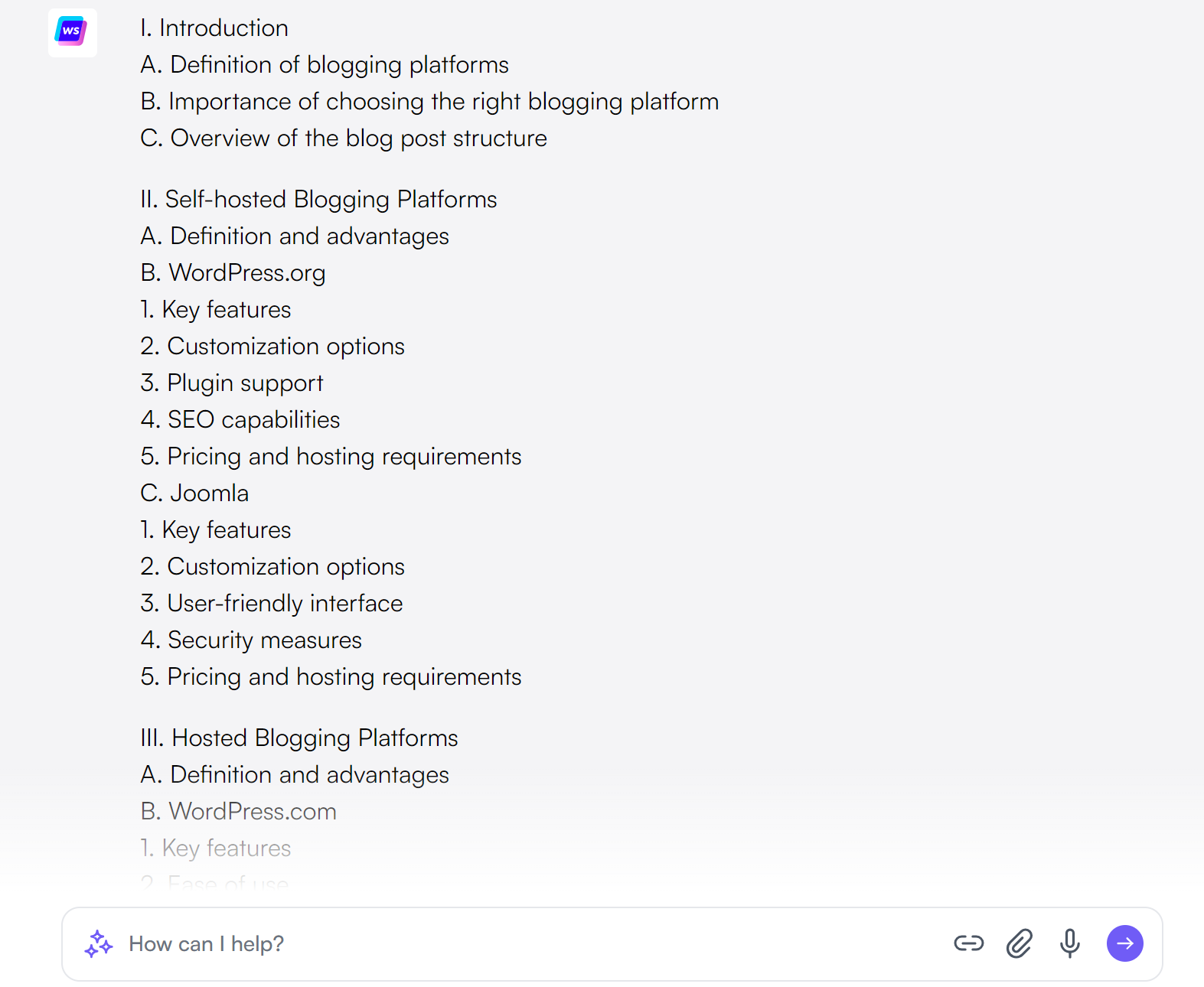 Create blog outline with Chatsonic