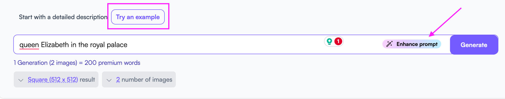 Enhancing prompt on Photosonic - AI image generators