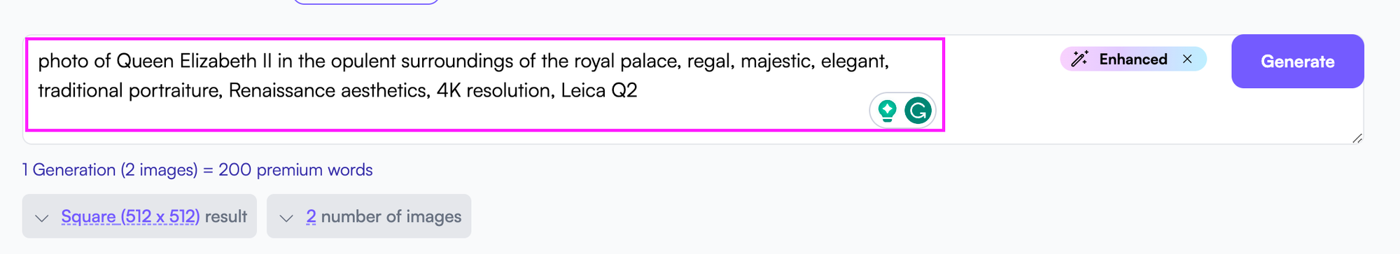 Enhancing prompt on Photosonic - AI image generators